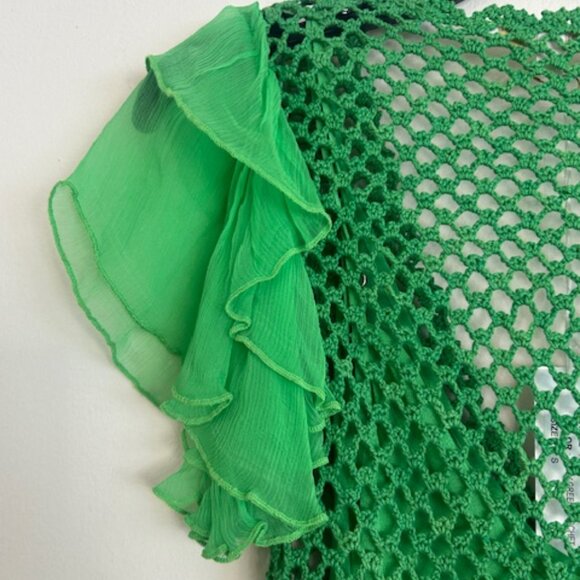 Anthropologie Love The Label Tiered Kelly Green Crochet Flutter-Sleeve Dress NWT - Picture 12 of 16